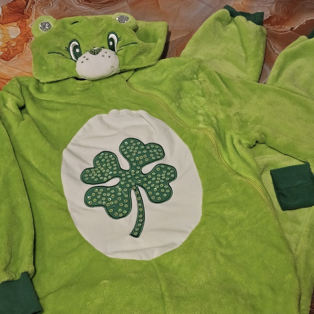 Care Bears Good Luck Bear Adult XS/S Halloween Costume Spirit Green Jumpsuit